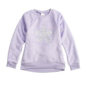 Embroidered Snowflake Appliqué Plush Long Sleeve Raglan Girls Top Size 10